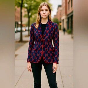 Gucci Women's Blazer in Navy and Red